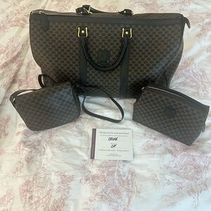 Authentic Celine Brown/ black Duffel Bag Set with crossbody and small pouch